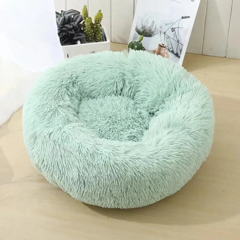 2024 New Winter Round Plush Pet Bed Non-detachable Dog Bed Warm Cat Bed Pet Supplies Dog Bed Pet Mat