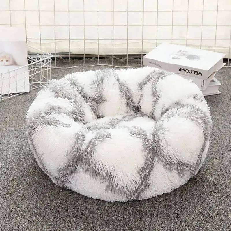 2024 New Winter Round Plush Pet Bed Non-detachable Dog Bed Warm Cat Bed Pet Supplies Dog Bed Pet Mat